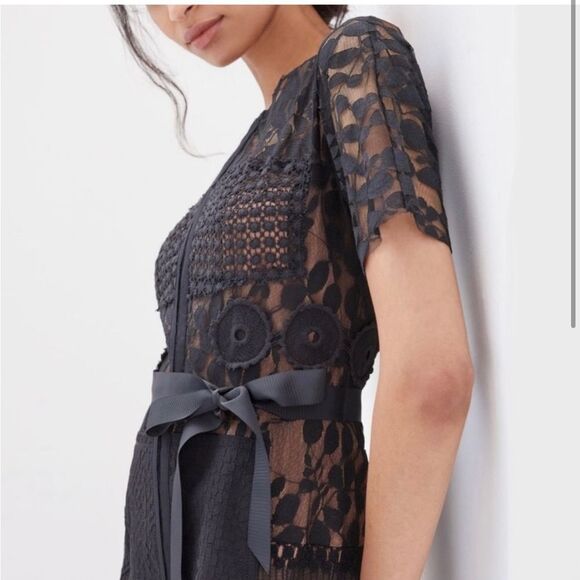 Byron Lars Beguile Carissima Lace Midi Sheath Dress Black Size 2 - Picture 4 of 10